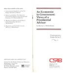 An Economist in Government: Views of a Presidential Adviser by Murray L. Weidenbaum